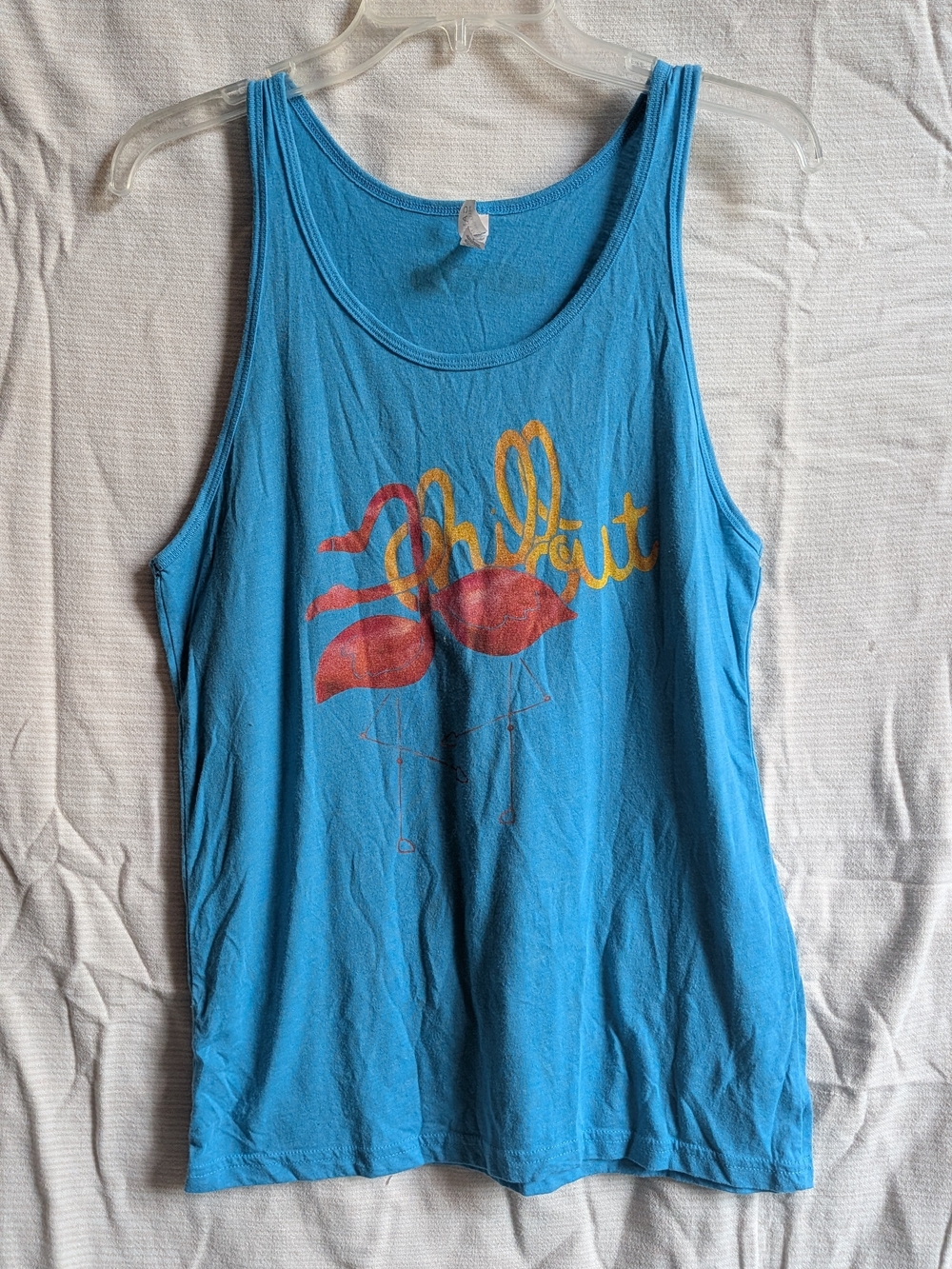Bright Blue Graphic Tank Top with Flamingo Print